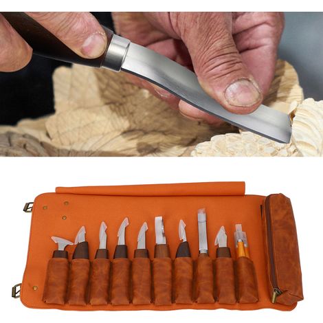 Ensemble de couteaux à sculpter le bois avec étui en cuir, couteau à sculpter le bois à faire soi-même, couteau courbe, pelle, ensemble de couteaux à sculpter le bois (1/5)