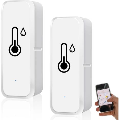 Set aus 2 WLAN-fähigen Smart-Thermometern mit Temperatur- und Feuchtigkeitssensoren, steuerbar über eine spezielle Anwendung, zur Überwachung von Temperatur- und Feuchtigkeitsänderungen, ideal für Gew (1/5)