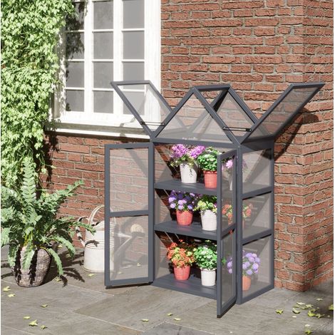 Mini invernadero de jardín 3 estantes madera 70,5x42x132 cm OKMYHOME (1/4)