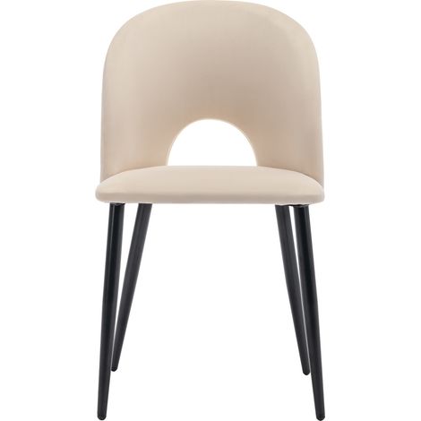 Juego de 6 sillas de comedor tapizadas en terciopelo beige con patas de metal y respaldo (1/5)