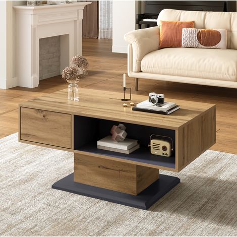 Tavolino da caffè 100x46.5x50 cm grigio effetto legno in pannello truciolare con vano contenitore bifacciale (1/5)