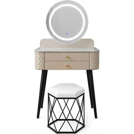 Modern Dressing Table with LED Mirror, Storage Drawer & Makeup Vanity Desk - Beige (1/4)