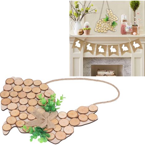 Décoration de porte en bois en forme de souche d'arbre, lapin de Pâques suspendu, produits en bois à suspendre (1/5)