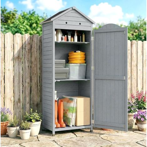 Mobile da giardino in legno grigio, 213 cm, ripiani regolabili HAVRYA (1/3)