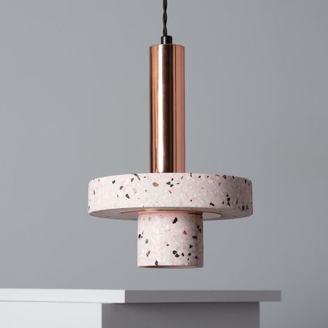 Lampada a Sospensione Metallo e Cemento Hestia  Oro Rosa (1/5)