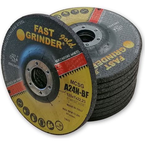 Lot de 10 disques à meuler 125mm – Grain 7 – Moyeu déporté – Pour ébarber acier et inox – Vitesse max 12.200 tr/min – Rosver