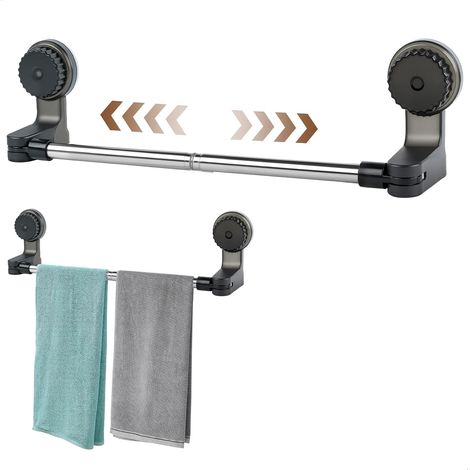Porte-Serviette Mural Réglable30-60cm, Support Ventouse sans Perçage pour Salle de Bain, Barre Porte Serviette Tournante à 180° pour Cuisine, Hôtel (1/5)
