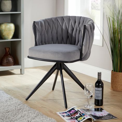Elegant Round Back Grey Velvet Accent Chair Plush Modern Home Décor Furniture (1/5)