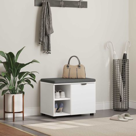 vidaXL Panca per ingresso con cuscino con porta Bianco 60 x 38 x