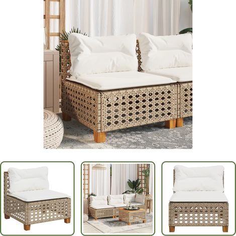 Canapé extérieur - Canapé de jardin sans accoudoirs coussins beige résine tressée (1/5)