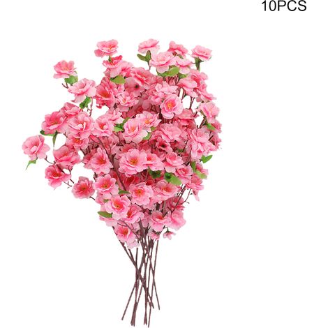 (10 Stück pro Packung) Hochwertige, mehrfarbige künstliche Pfirsichblütenzweige, ideal für Dekoration und Partys. Aus Kunstseide gefertigt, 120 cm lang (gebogen). Das Foto zeigt die Wirkung einer 10er (1/5)