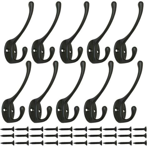 VURAHOME - 10 Pièces Crochets Penderie Vintage Noir, Crochets Muraux Crochet en Métal Crochet Manteau Crochets avec 25pcs Vis pour Porte Crochets Porte Cuisine Salle De Bains (Black) (1/5)