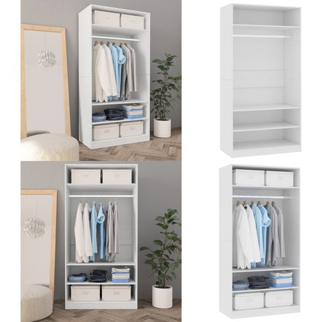 Garde-robe Blanc 100 x 50 x 200 cm Bois d'ingénierie - Armoire Blanche - Armoire Design - Meuble Rangement - Dressing Compact - Placard Blanc - Home & Living (1/5)
