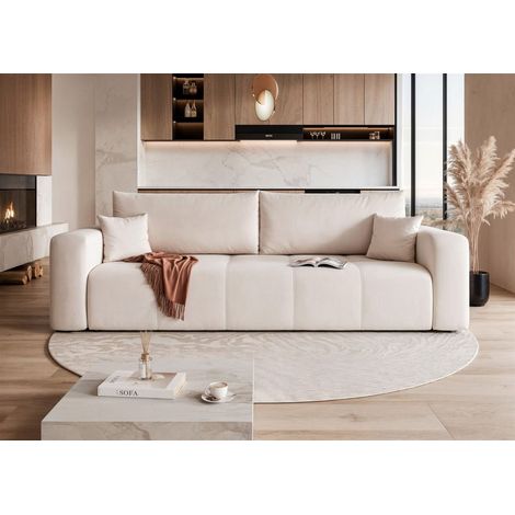 Sofa 3-Sitzer mit Schlaffunktion LEROS in Stoff Manila Creme