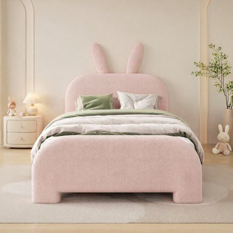 Lit coffre 90x200 lapin enfant 2 tiroirs plush rose HAVRYA (1/5)
