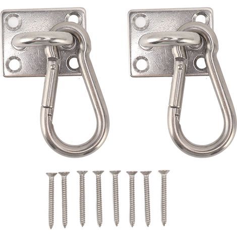 Kit de fixation pour balançoire / hamac / yoga aérien – M8 – Crochet plafond, platine carrée, ressort et mousquetons (1/5)