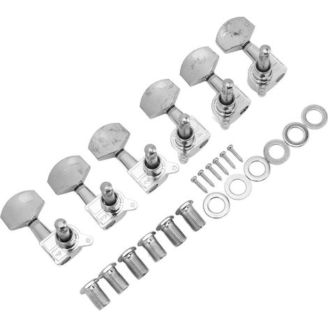 Clés de réglage de guitare tête carrée entièrement fermées, boutons d'accordage avec vis, écrous et rondelles, pièces argentées pour instrument à cordes (1/5)