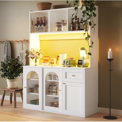 Sideboard Hochschrank Aufbewahrung LED 120x35x167 Weiß OKMYHOME (1/5)