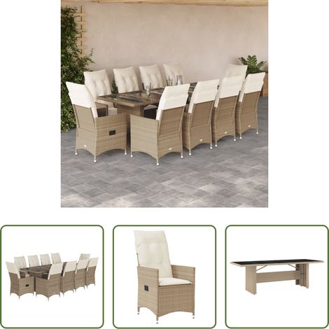 vidaXL Relaxsessel - 11-tlg. Garten-Bistro-Set mit Kissen Beige Poly Rattan (1/5)