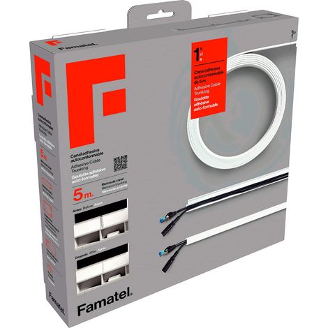 FAMATEL - Canalina adesiva 5 metri 10 x 16 mm NUOVO - Formato arrotolabile Rettangolare Facile montaggio con autoadesivo Canalina per cavi Bianco (1/5)