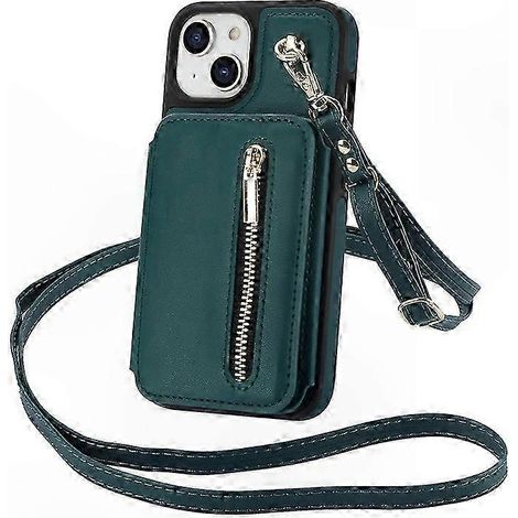 Coque Crossbody TPU Cuir avec Poche Zippée pour Téléphone 14, Housse Portable Étanche (1/5)