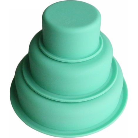 Ensemble de 3 moules à gâteaux ronds en silicone vert, pour la cuisson de gâteaux et tartes. (1/4)