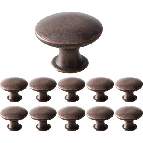 12 Boutons de Portes pour Placards, Vintage Poignée Tiroir Rond, Metal Boutons Meuble Cuisine Salle de Bain 30x21mm, Bronze rouge