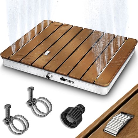 tillvex Ducha de jardín exterior cuadrada con una altura de fuente de hasta 4 m  Ducha de suelo con rueda de pie  Ducha exterior antideslizante  Ducha de sauna resistente a la intemperie  Ducha de cam