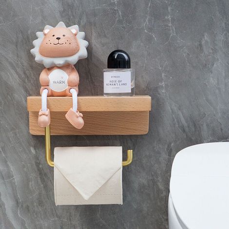 Porte-papier toilette double en bois massif hêtre – Installation murale ou autocollante – Coins arrondis – Support décoratif salle de bain (1/5)