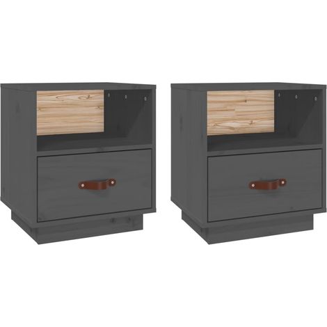 Set 2 comodini con cassetto e vano a giorno 40 x 34 x 45 cm legno di pino grigio DEC035323