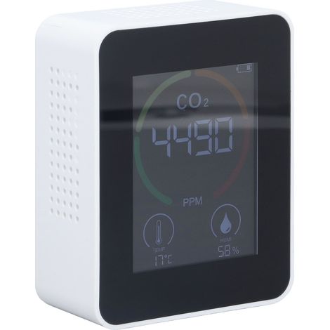 Moniteur de qualité de l'air Bluetooth pour le dioxyde de carbone (COV), testeur de COVT, stockage des données sur 60 jours, hygromètre, thermomètre, alimentation USB, blanc (1/5)