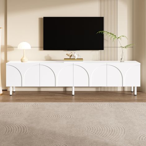 Mueble TV con 4 Puertas y 2 Espacios de Almacenaje, Diseño Esculpido, Salón, 180 × 35 × 49 cm, MDF, Blanco (1/5)