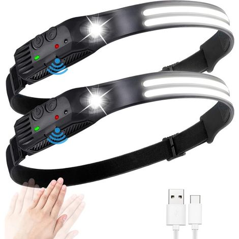 Lampe Frontale LED Rechargeable, 600 Lumens IPX4 Étanche, 5 Modes Éclairage Détecteur Mouvement Pour Camping Randonnée Nuit (1/5)
