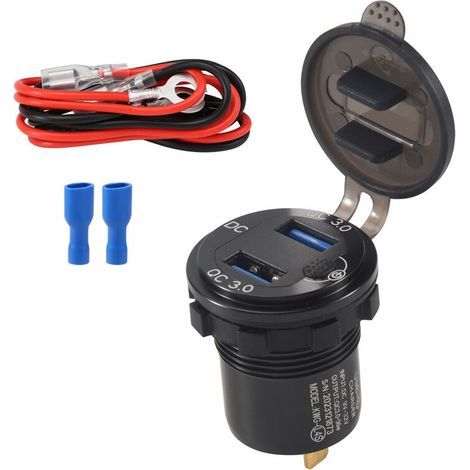 Chargeur voiture double USB rapide 3.0 36W 12V avec voltmètre et interrupteur pour bateau (1/5)
