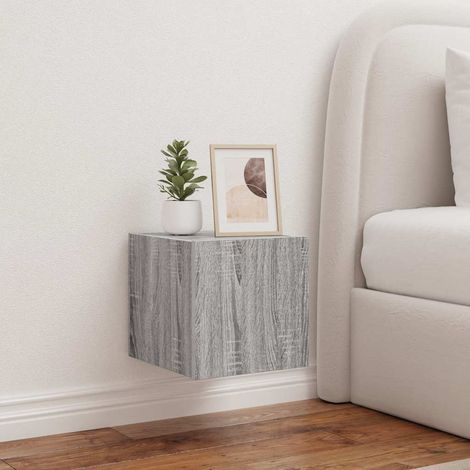 Mueble de TV de pared con luces LED gris 30,5x35x30 cm