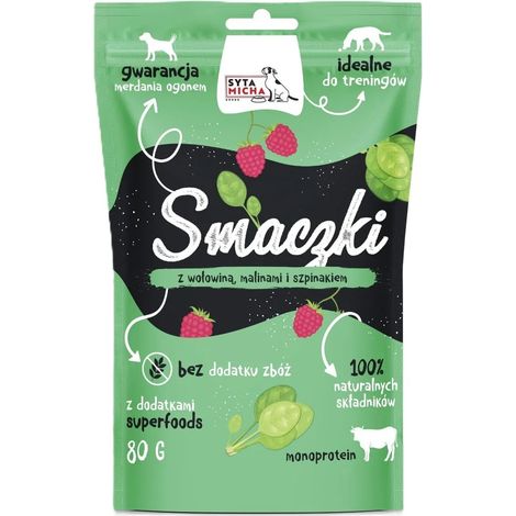 Syta Micha Hundeleckerlis 80g Packung - Hundeleckerlis mit Rindfleisch, Himbeeren und Spinat 80g
