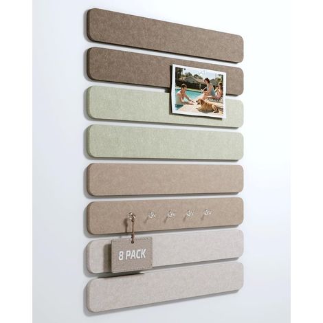 Tableau Feutrine pour Bureau 33x5 cm, Lot de 8 Panneaux Muraux en Feutre avec Autocollante et 30 Punaises, Tableau Photo/Memo/Affichage pour école, maison, cuisine -Linen Dusk (1/5)
