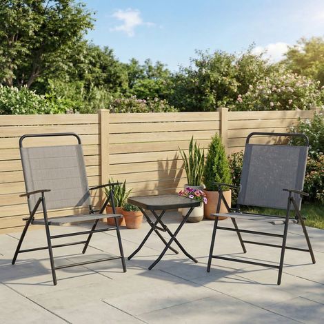 Gartenmöbelset mit Glastisch und 2 Klappstühlen mit verstellbarer Rückenlehne, grau (1/5)