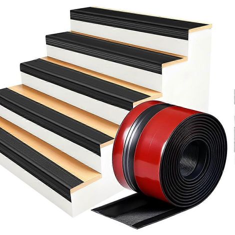 Protection de bord d'escalier, nez de marche auto-adhésif noir de 3,65 m (12 pi), moulure en caoutchouc antidérapante pour intérieur et extérieur (1/5)