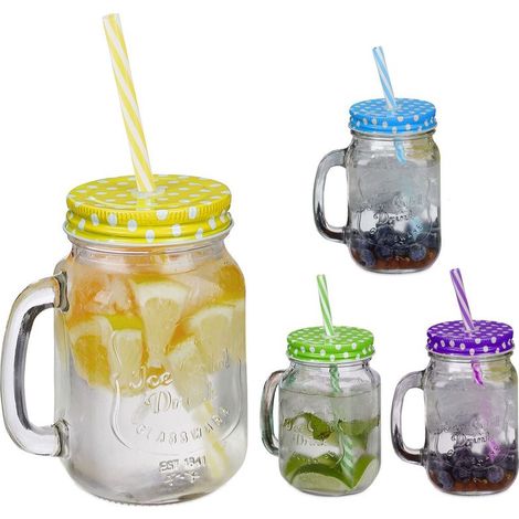 Lot de 4 verres à boire colorés avec couvercles (1/5)