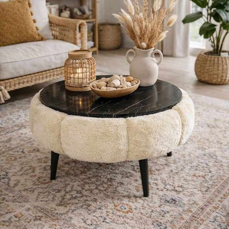 Couchtisch aus Holz "Papatya 60" - 60 x 60 x 44 cm - Creme
