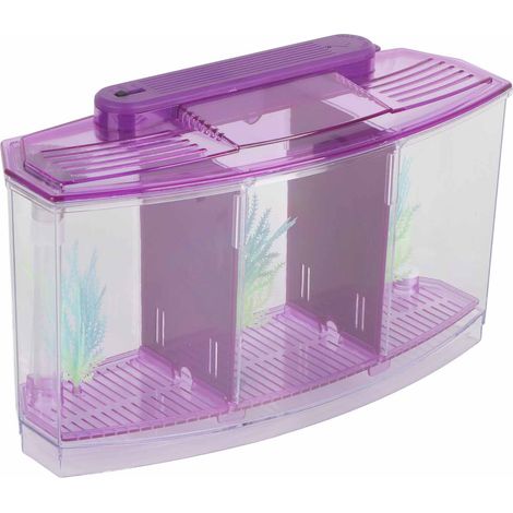Boîte d'isolement à trois compartiments en acrylique avec éclairage LED pour aquarium, idéale pour la reproduction de petits poissons (violet) (1/5)