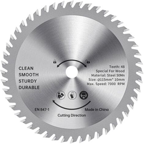 Lame de scie circulaire TCT - 115 mm - Coupe-bois - Acier allié - 48 dents - Scie prête à l'emploi - Pour le travail du bois - Coupe lisse - 32 mm - Mandrin