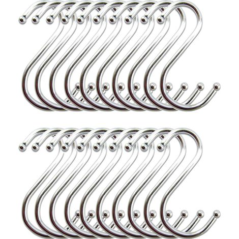 Crochets de cuisine en acier inoxydable Crochets en forme de S Crochets pour ustensiles de cuisine Argent (Lot de 20) Longueur 12 cm (1/5)