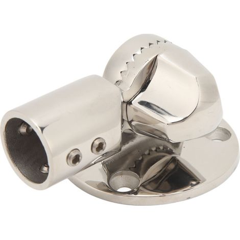 Supporto per antenna nautica in acciaio inox, regolabile a 180°, fissaggio a cricchetto su binario con fascetta stringitubo, per yacht, barche e camper. (1/5)