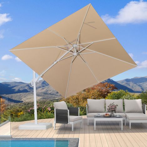 Parasol Rectangulaire Inclinable 2.7 x 3.6 m Beige Pied Croix (1/5)