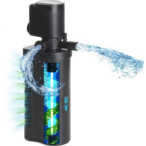 Filtre Interne pour Aquarium 40-150L 600L/H avec Lampe UV - 4-en-1 Submersible Silencieux pour Eau Douce et Eau Salée, Clarificateur pour Betta et Tortue (1/5)