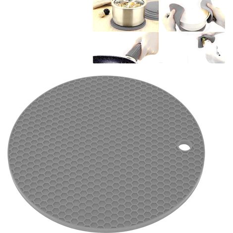 Tapis de table rond en silicone épais de qualité alimentaire, isotherme pour micro-ondes, gris. (1/5)