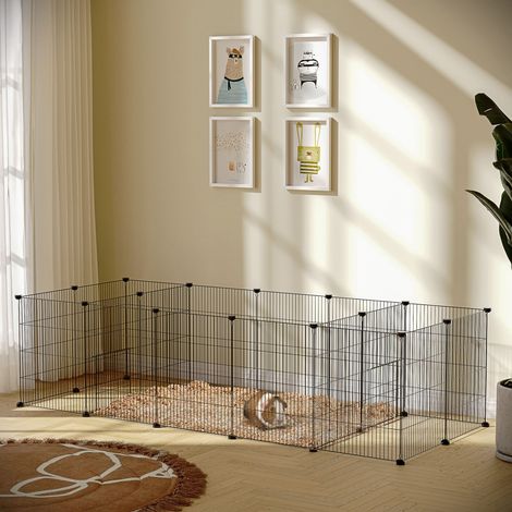 Enclos parc modulable pour petits animaux lapins rongeurs chiots 18 panneaux en fil d'acier 2 portes 175 x 70 x 45 noir (1/5)