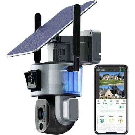 Caméra de sécurité à Domicile 8MP 4G caméra Solaire sans Fil 4K Double Objectif 4X 10X Panneau Solaire détection Humaine PTZ Surveillance Solaire caméra extérieure(WiFi No Zoom No Card) (1/5)